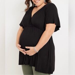 Maurices Maternity V-neck Flutter-Sleeved Blouse:Size 1X